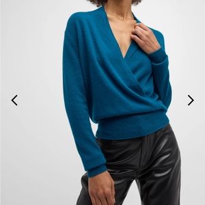 Neiman Marcus Cashmere Collection Blue Faux wrap Sweater M 100% cashmere